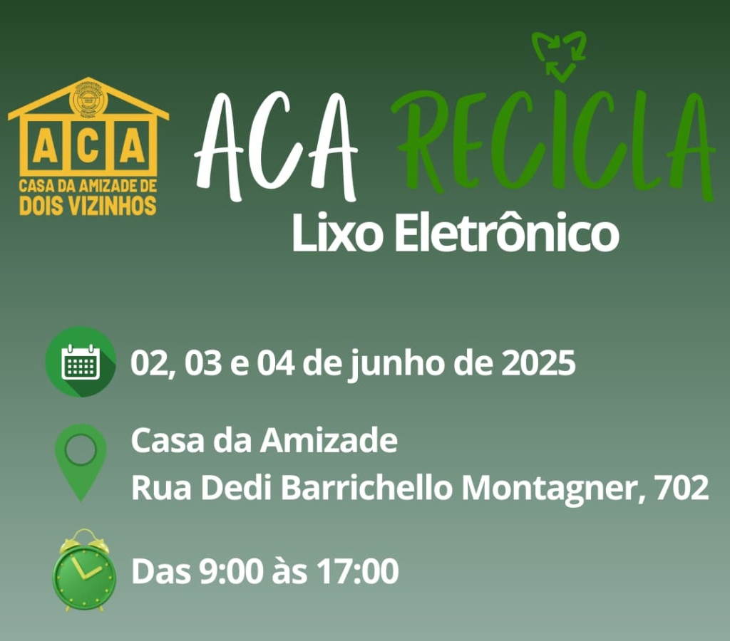 Associação Casa da Amizade terá ação de coleta de lixo eletrônico