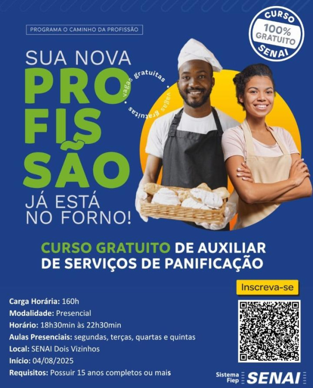 Senai vai oferecer curso gratuito de panificação