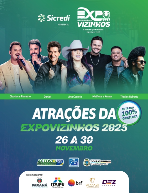 Expovizinhos 2025 apresenta grade de shows e terá entrada gratuita