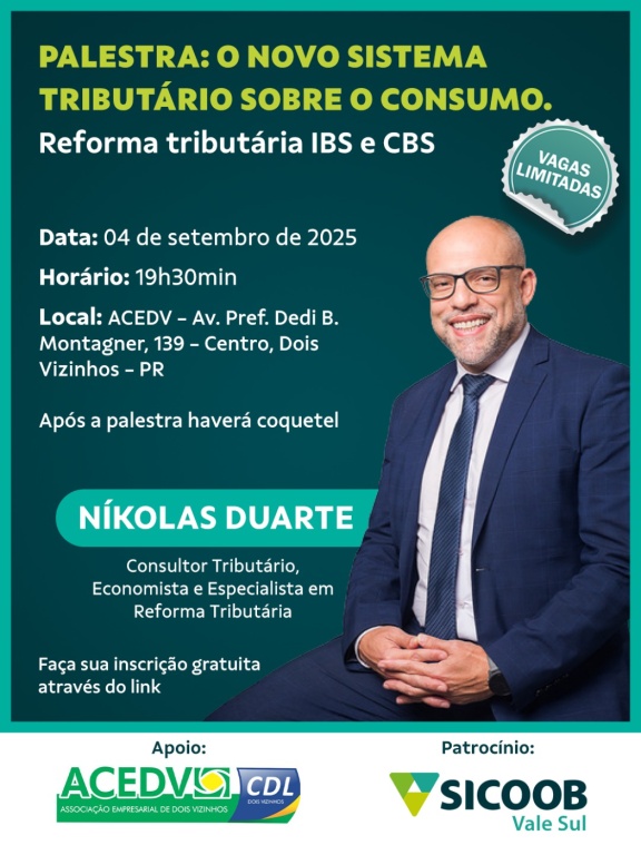 Sicoob Vale Sul vai promover palestra sobre reforma tributária IBS e CBS