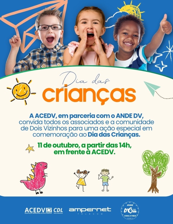 Sábado tem horário especial do comércio e festa para as crianças em frente à ACEDV/CDL