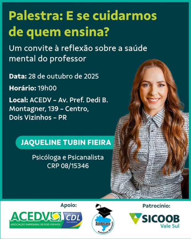 Palestra vai abordar a saúde mental dos professores, líderes e comunidade em geral