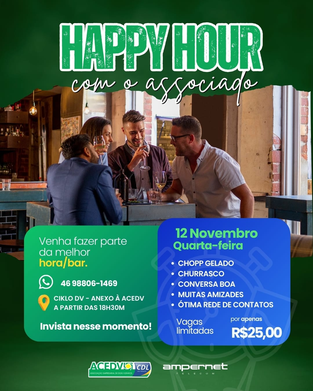 Happy Hour com o associado será no dia 12 de novembro