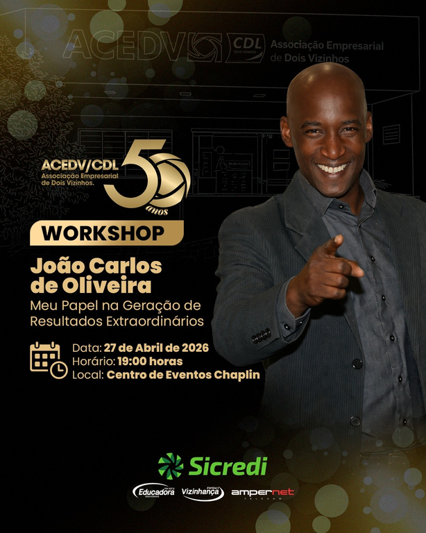 Hoje tem workshop com João Carlos de Oliveira no Chaplin Centro de Eventos