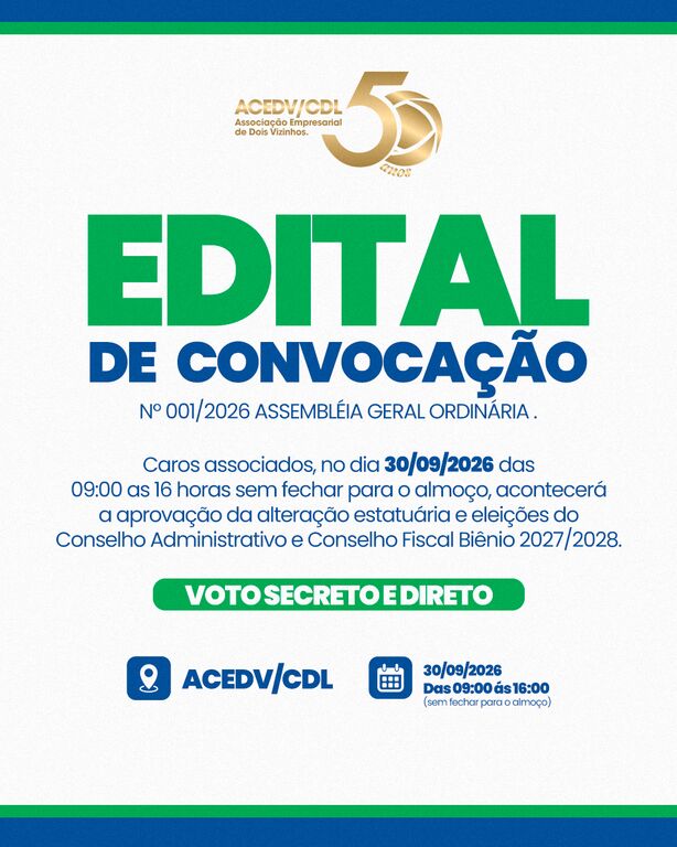 EDITAL DE CONVOCAÇÃO Nº 001/2026 ASSEMBLÉIA GERAL ORDINÁRIA